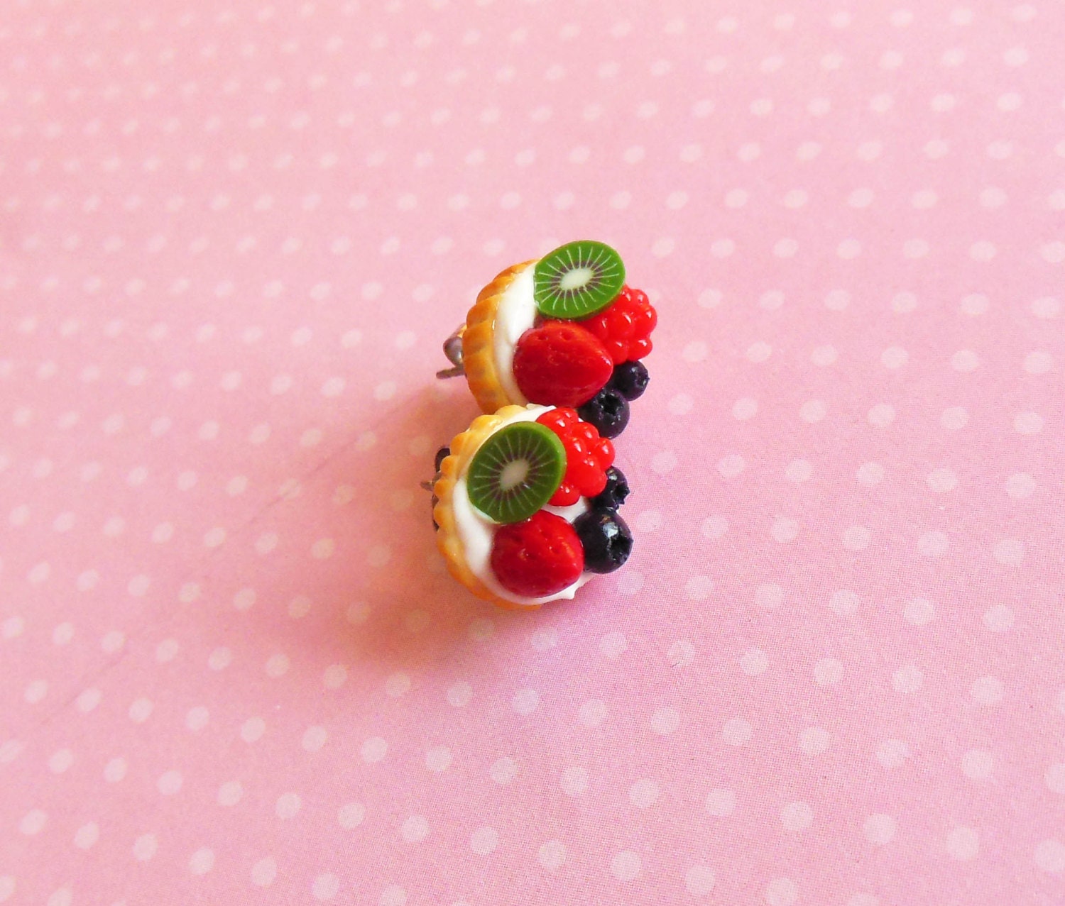 Polymer Clay Fruit Tart Stud Earrings Post Earrings Kiwi
