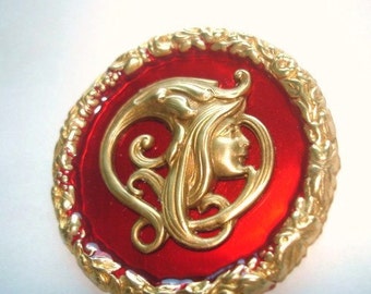 Lady Brooch Ruby Red Gold Tone