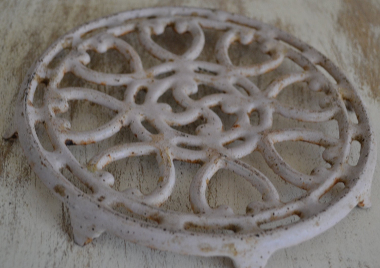 Vintage French Cast Iron Enamel Pot Trivet Basque Design Haute Juice