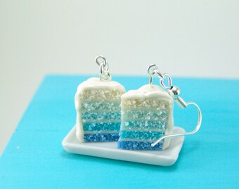 Ombre Earrings - Blue Ombre Cake Earrings Food Jewelry Food Earrings - MADE TO ORDER