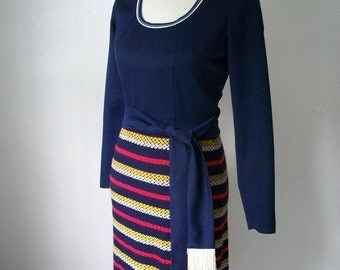 70s Navy Knit Maxi dress with Fringed Belt