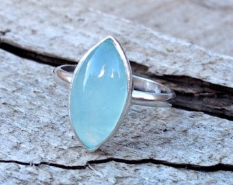 Elegant Astrological Marquise Aqua Chalcedony Sterling Silver Ring