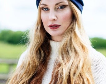 Navy Turban Hat, Turban Bow Hat, Stylish Chemo Turban, Navy Turban Full Headband