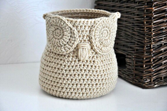 buff owl basket crocheted bin yarn holder gender neutral buff owl basket crocheted bin yarn holder gender neutral