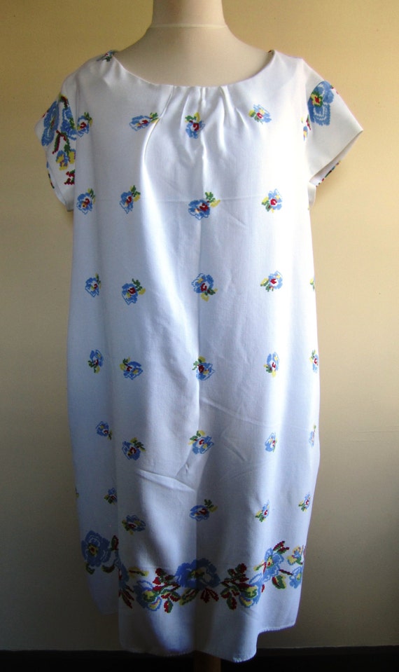 Vintage Tablecloth Dress Farm Girl Country Upcycled White