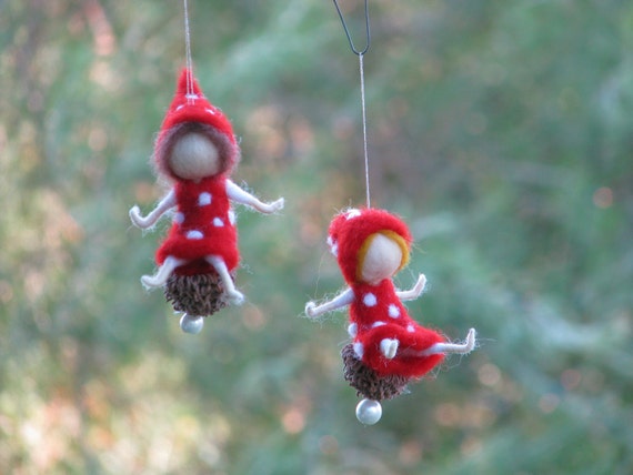 Needle felted Christmas Fairy Mushroom Ornament Waldorf