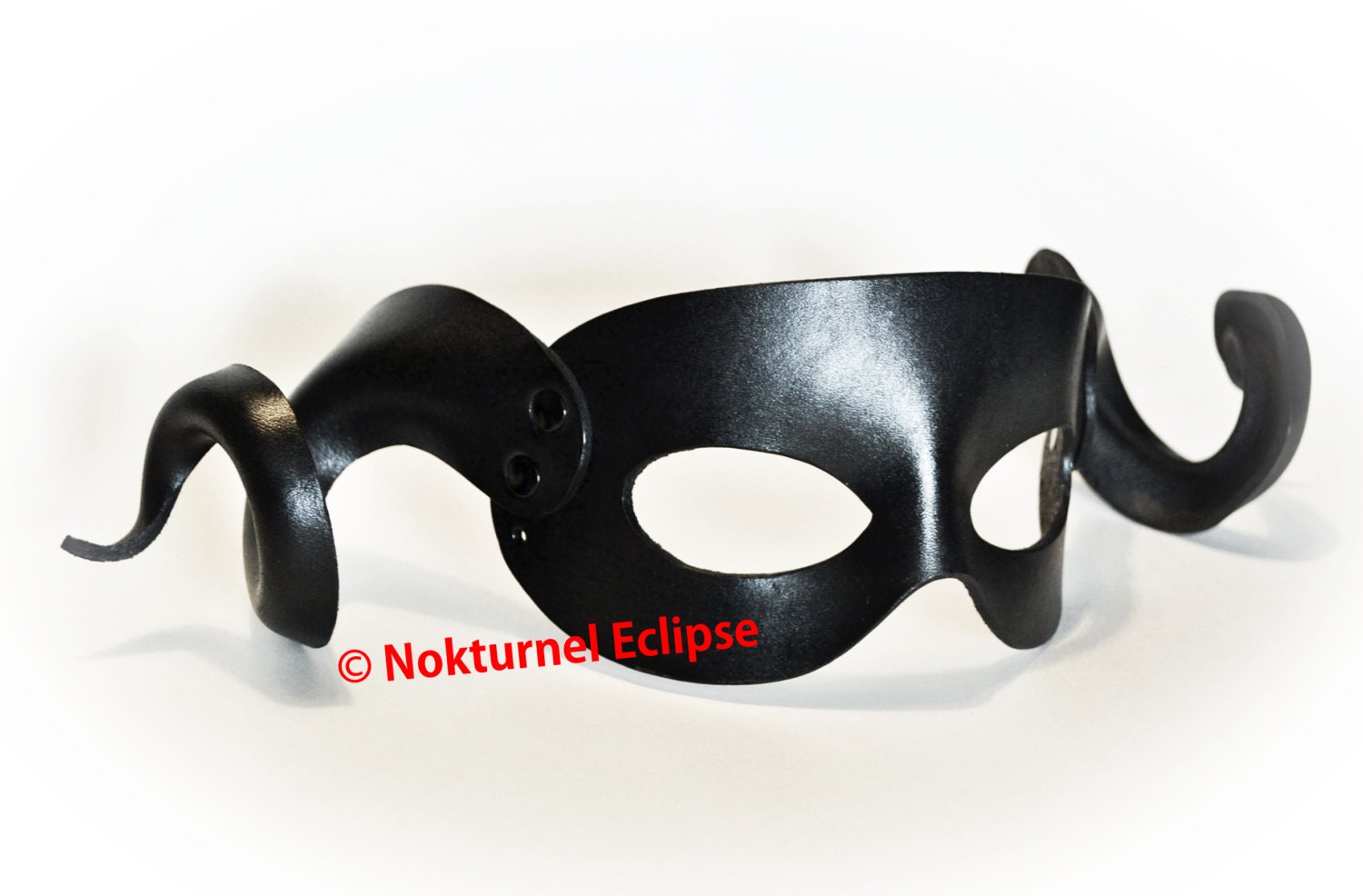 Black Masquerade Leather Mask w/ Horns Cosplay Halloween