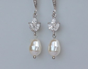Pearl Earrings, Pearl Bridal Earrings, Crystal Earrings, Pearl Drop Earrings, Pearl Wedding Earrings, Crystal Bridal Jewelry, HAYLEY FH