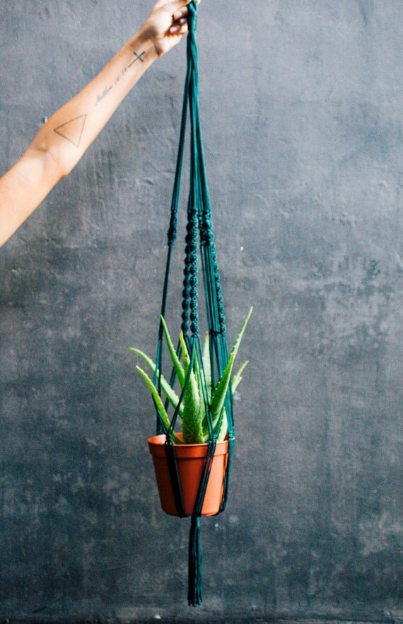 Macramé Plant Hanger made with Paracord in Teal by VillageThrive