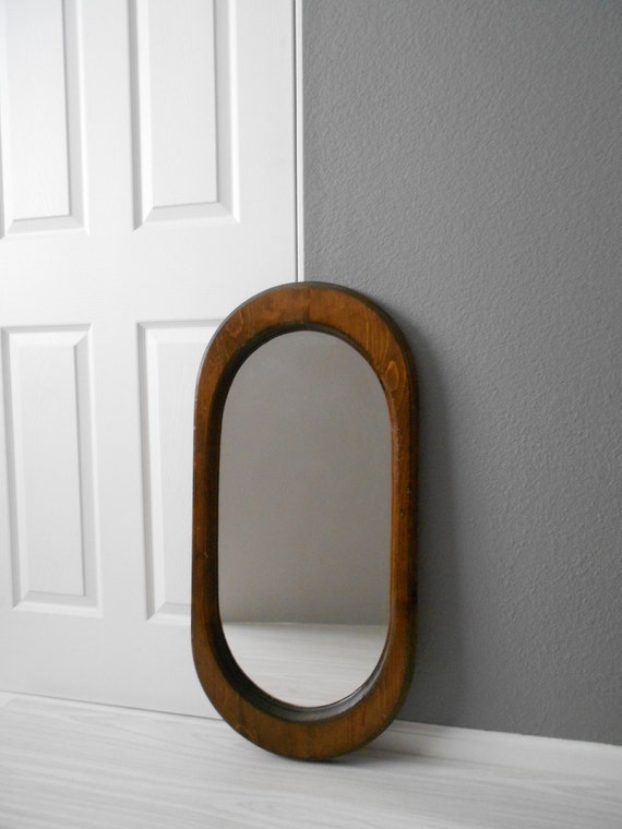 Large Vintage Rustic Oval Wooden Wall Hanging Mirror By Simplychi