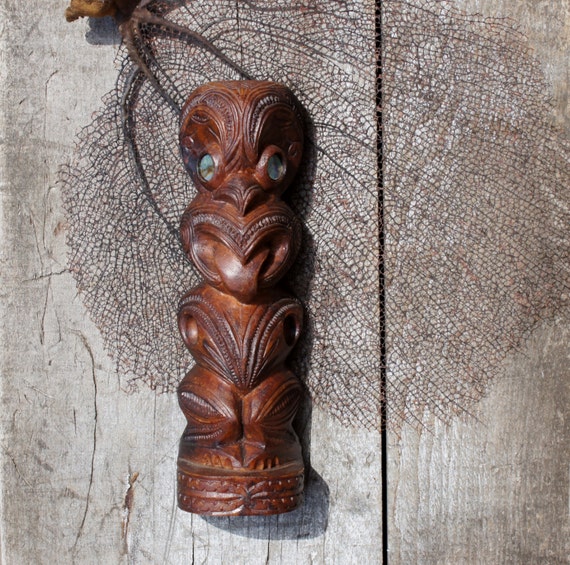 50's Maori Mana Rawiri Signed Wood Tiki New Zealand