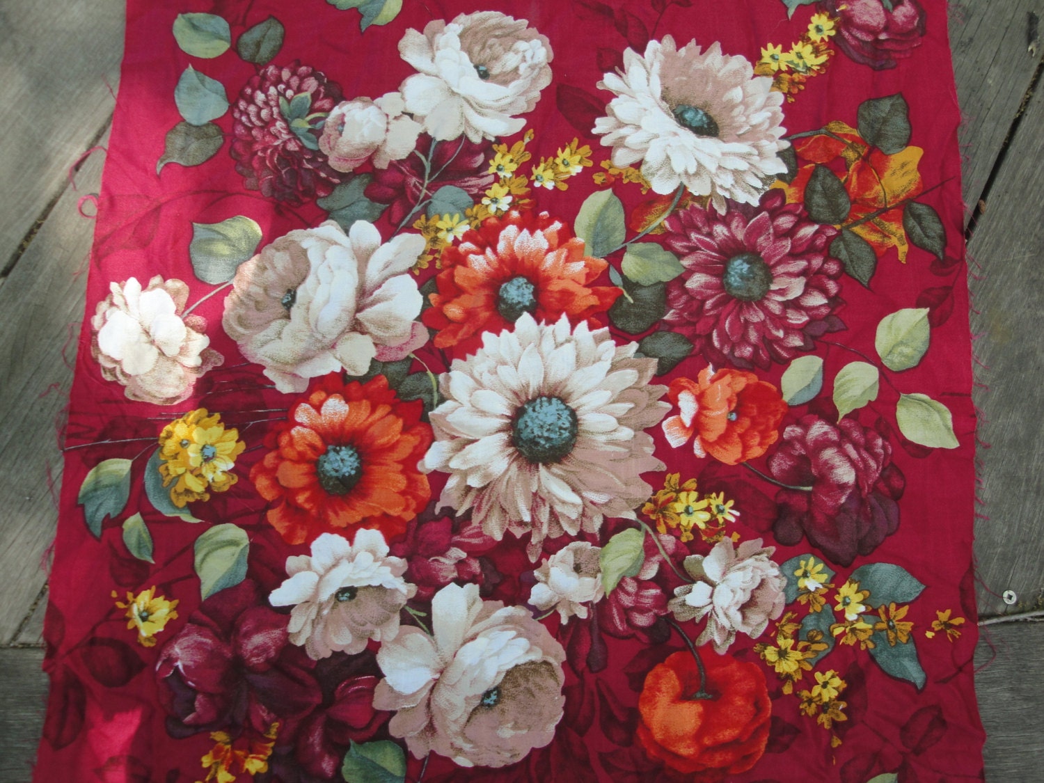 A Piece of Vintage Cotton Print Fabric Screen Print Floral Fabric