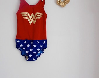 Wonder Woman Gymnastics or Dance Leotard and Shorts Set 2t, 3t, 4t, 5t, 6, 7, 8, 9, 10, 11, 12, 13, 14