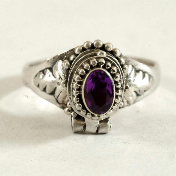 Secret Compartment Poison Ring with Purple Amethyst Stone