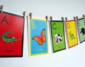 Animal Alphabet Nursery Art Cards, Alphabet Flash Cards, Alphabet Prints, Children's Nursery Art, Twenty Six Wall Cards, Kids Wall Art, ABC
