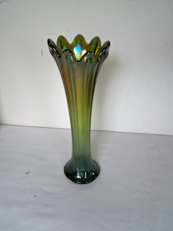 Vintage Green Carnival Glass Vase by berryetsy on Etsy