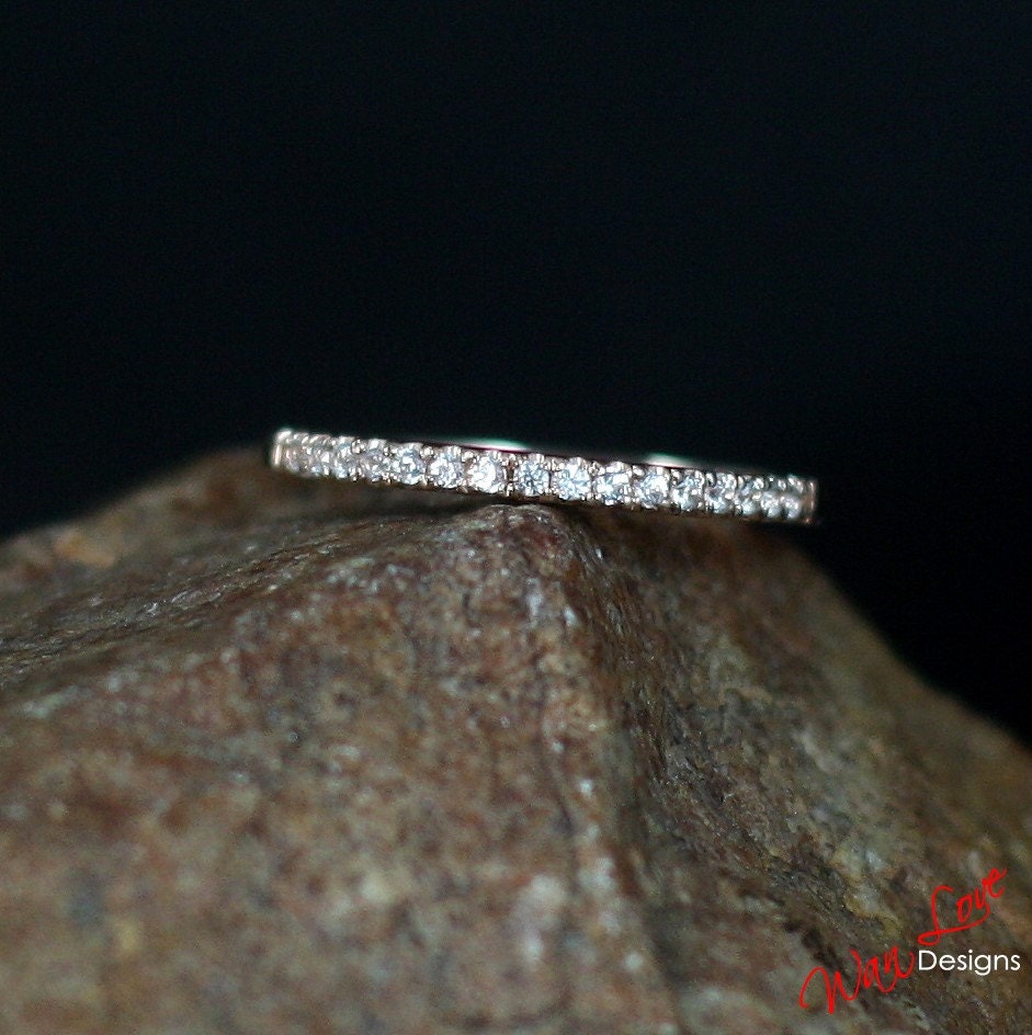 Thin Diamond Half Eternity Stackable Wedding Band Ring 14k 18k