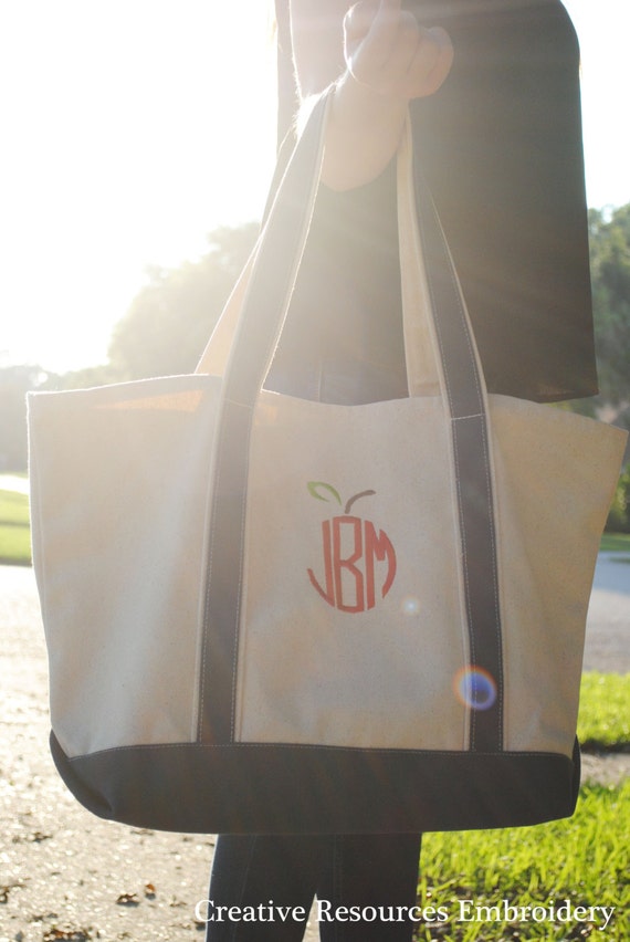 Apple Monogram Large Canvas Tote Bag