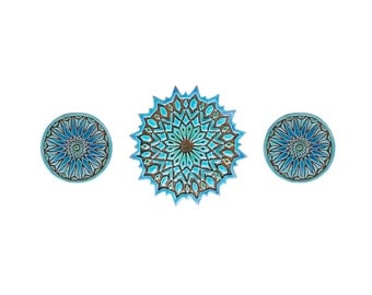 Ceramic tiles // Decorative tiles // Wall tiles // Bathroom tiles // Moroccan tiles // Moroccan #2 // Set of 3 tiles // Turquoise