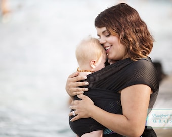 USA made Beachfront Baby Wrap Carrier- SAFE water babywearing at the beach, pool, water park or in the shower- Midnight Sky