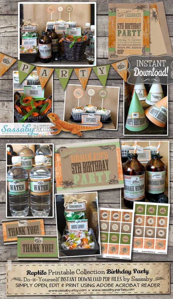 Reptile Party Collection - INSTANT DOWNLOAD - Editable & Printable Boys Birthday Party Decorations by Sassaby Parties Il_570xn