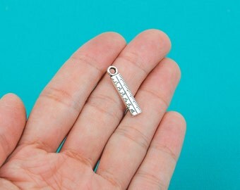10 Silver Tone RULER Charm Pendants chs0117