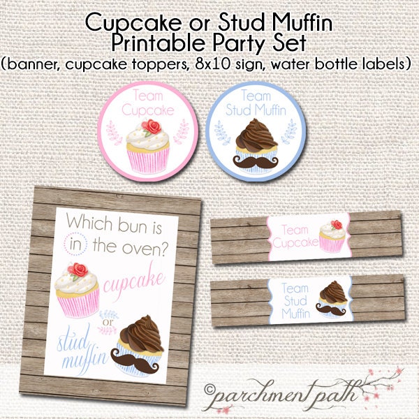 Cupcake Or Stud Muffin Printable Party Package Gender Reveal Cupcake Or Stud Muffin Printable Party Package Gender Reveal