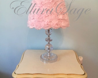 Shabby Chic Lamp Shade, Nursery Lamp Shade, Rosette Lamp Shade, Baby Girl Nursery Decor, Flower Lamp Shade, 10" Round Lamp Shade