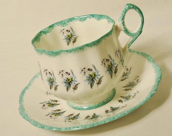 Rosina Aquamarine Cup and Saucer, Teacup and Saucer, Vintage Teacup and Saucer