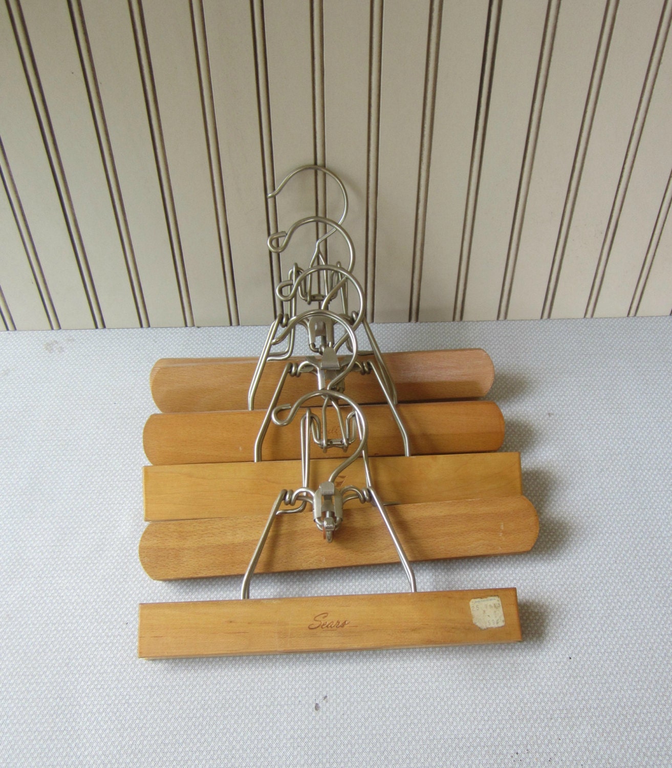 Set of 5 Wooden Pants Hangers Vintage Wooden Hangers Setwell