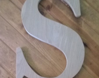 18" Handmade Large Wooden Letter S, Unfinished Ready to Paint, Home Decor for Wall Art or Door Hanger