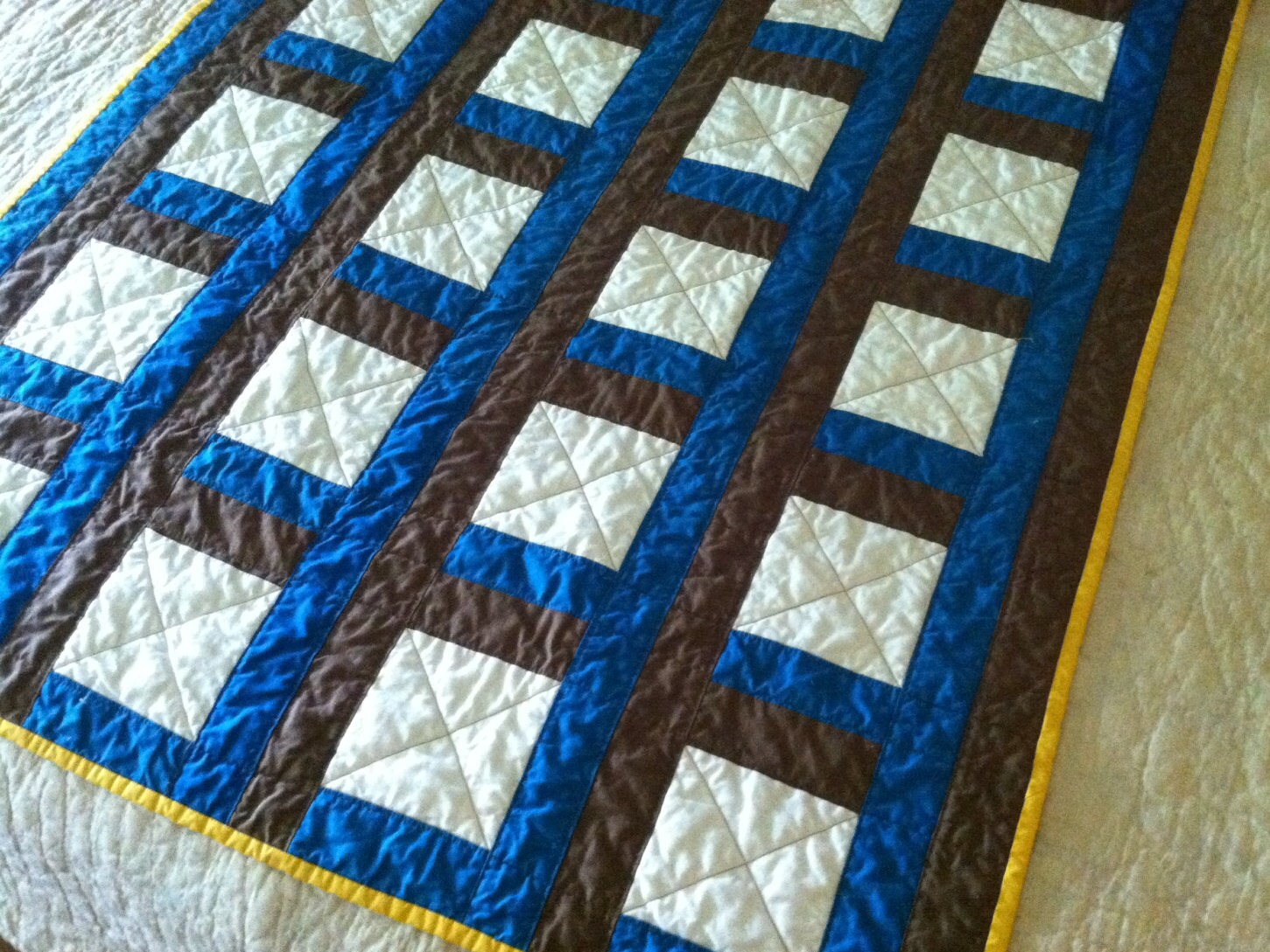 ORGANIC QUILT Cobalt Blue Hazelnut Brown Crib Quilt Pure