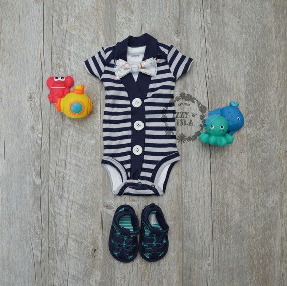 Items similar to Baby Boy Cardigan Onesie and Bow Tie SetNavy & Off