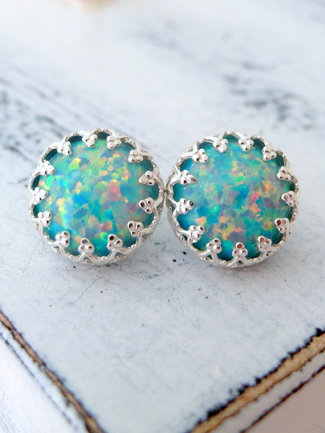 Opal earrings Mint opal stud earrings Opal stud earrings