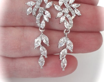 Brides earrings, Marquise cut, Wedding earrings, Cubic zirconias, Leaf design, Earrings for a bride, Bridal jewelry, Lux ~LILLY