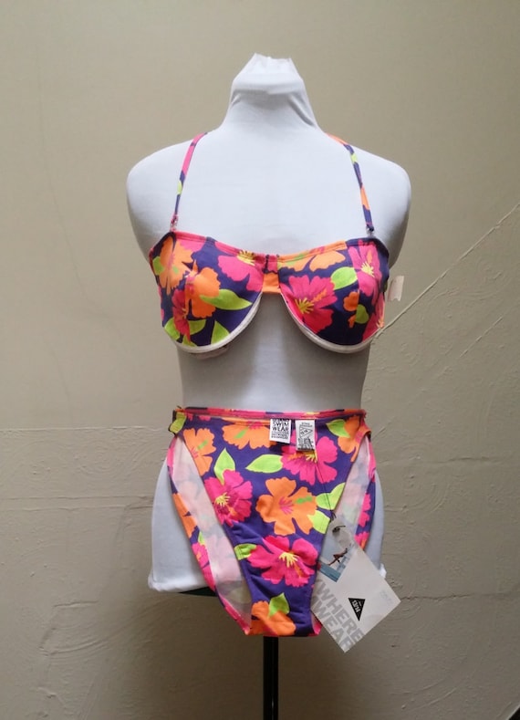 Items similar to 1980s NWT NOS High Waisted Floral Bikini on Etsy