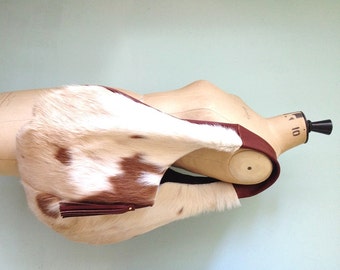 Cowhair hobo bag, cow hair slouch shoulder bag, soft leather tote