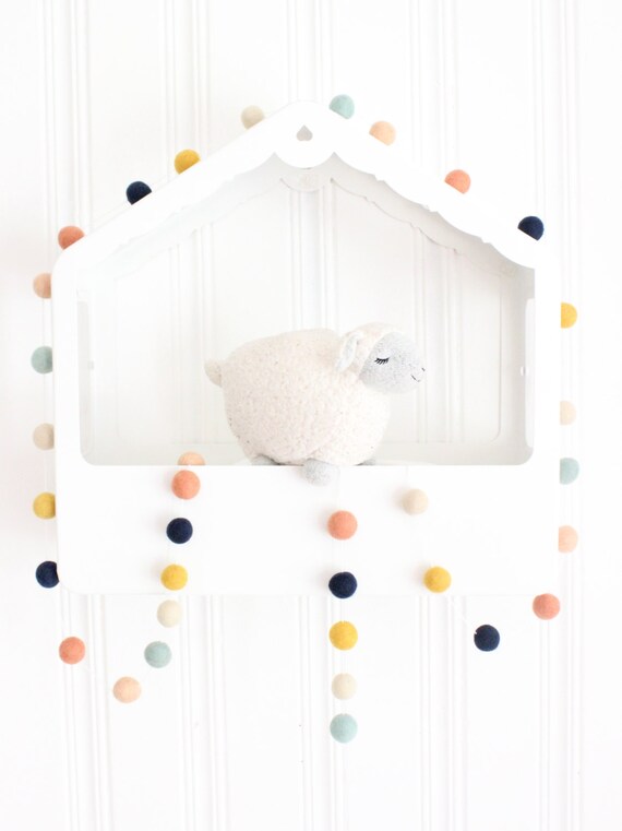 pom nursery garland pom Coral Pom   Arizona Nursery Navy Pom Coral Garland Ball Felt  Garland