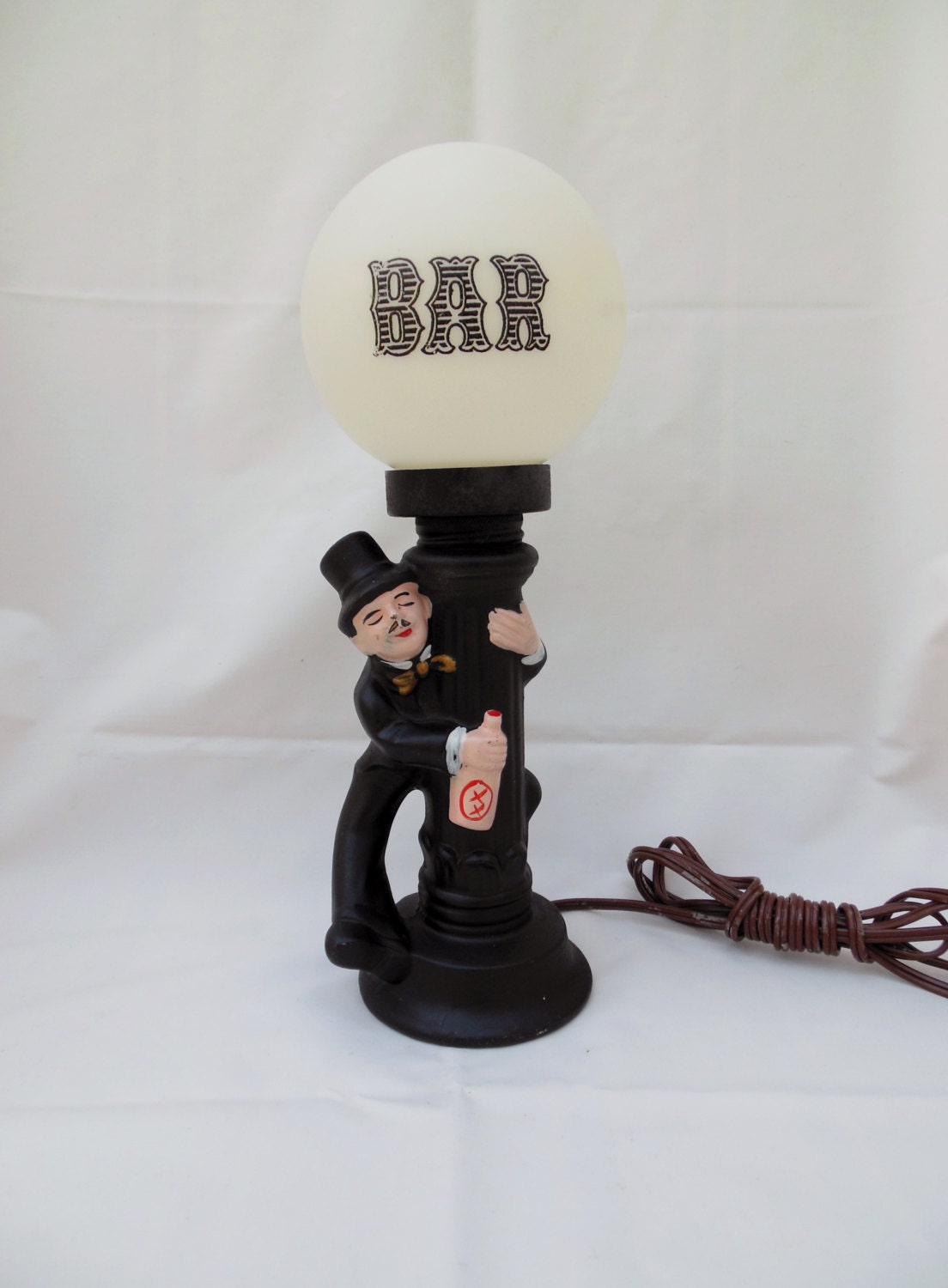 Bar Lamp Drunk Man at Light Pole Vintage Retro Bar Light