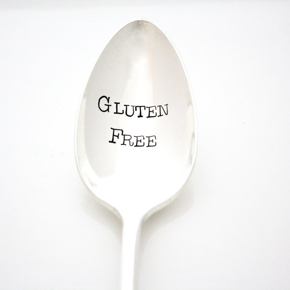 Hand stamped serving spoon Gluten Free for by MilkandHoneyLuxuries