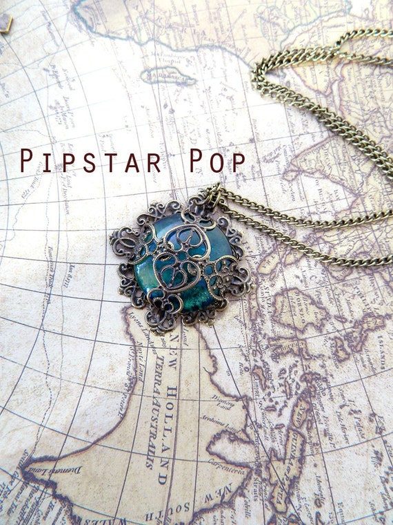 Green Fairy Enchanted Glass Opal - Fantasy Spectral Glass Vintage Bronze pendant necklace - Steampunk Art nouveau Jewelry by PipStarPop steampunk buy now online