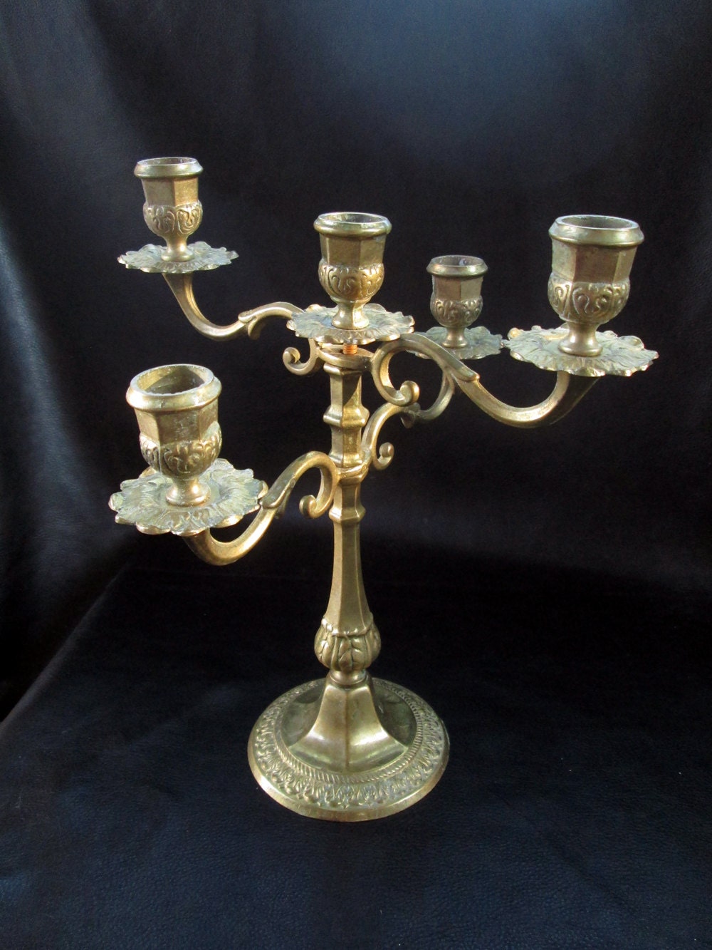 Ornate brass candelabra antique vintage solid brass 5 candle