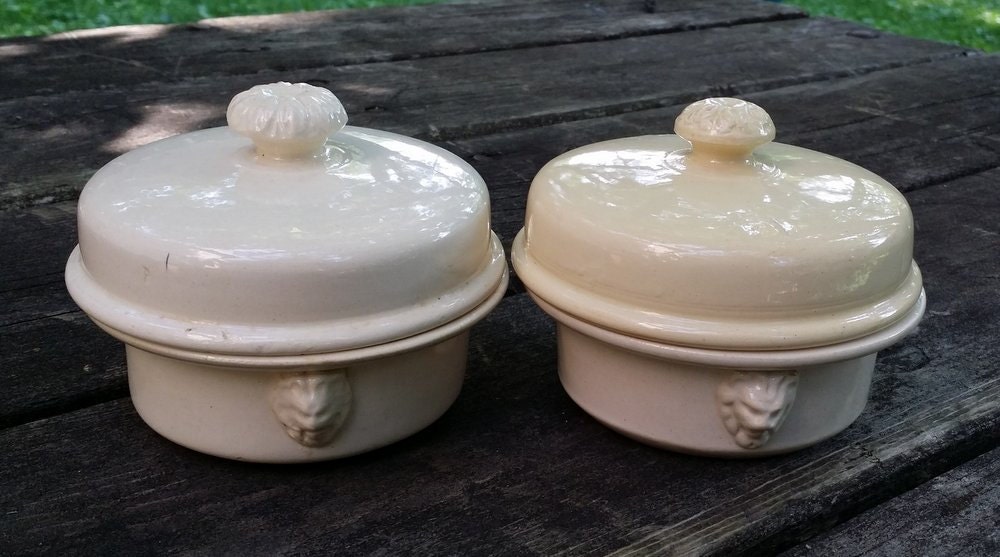 Two Vintage Terrine Brevetee Le Cachet Pate Pots with Lids — No. 12