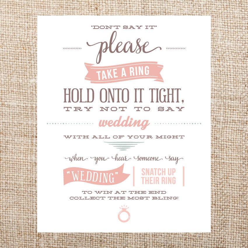 Printable Bridal Shower Ring Game Sign Don t Say It By Hollisita