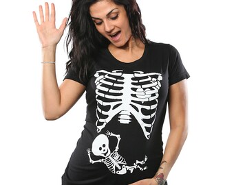 Pregnant Baby Skeleton Rib Cage Maternity T-Shirt Funny Pregnancy Costume Baby Shower Announcement Humor Gag Gift Tee Shirt Tshirt S-3XL