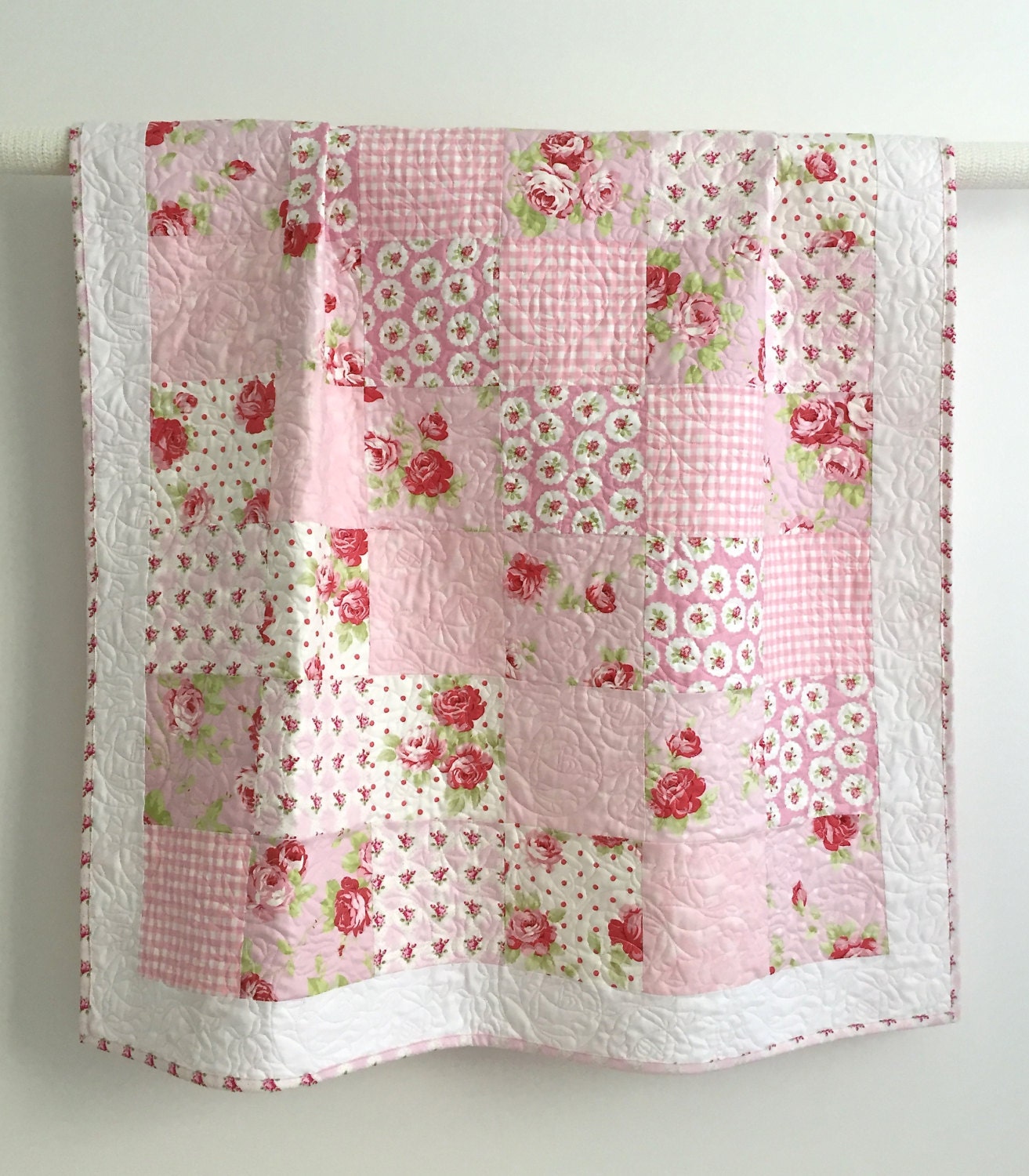 Adorable Baby Girl Quilt With Tiny Pink Roses