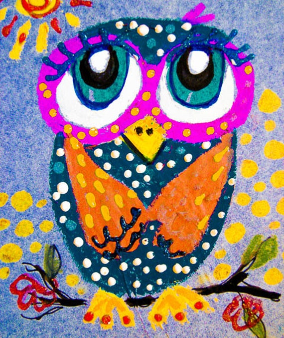 Whimsical Owl Print Owl Art Kids Room Funny Animal Print