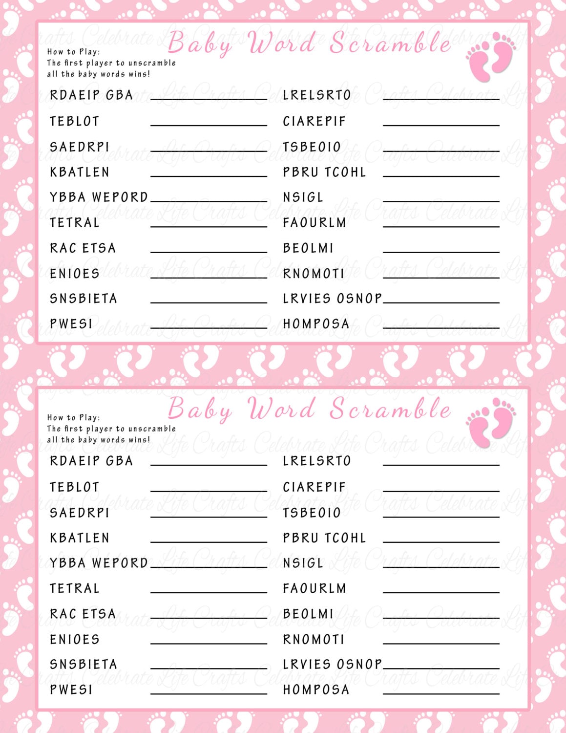 baby shower word scramble game printable baby shower games