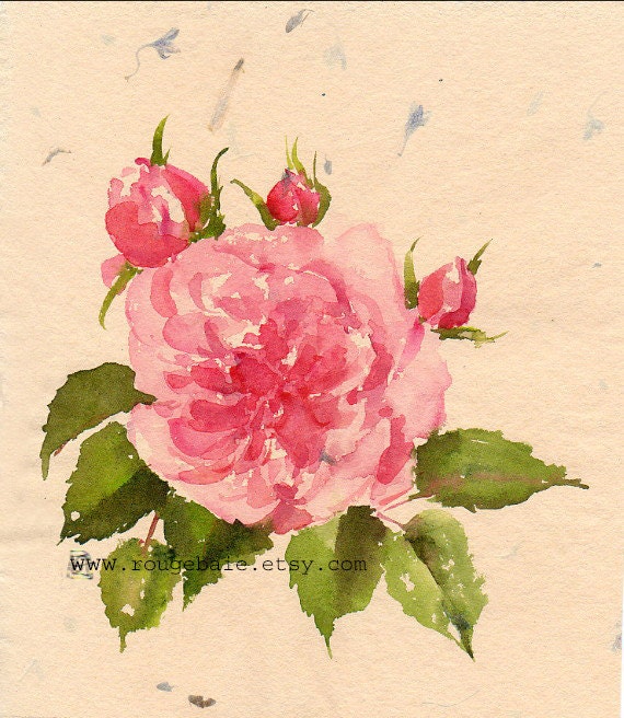 Old fashioned roses Original watercolor painting by RougeBaie