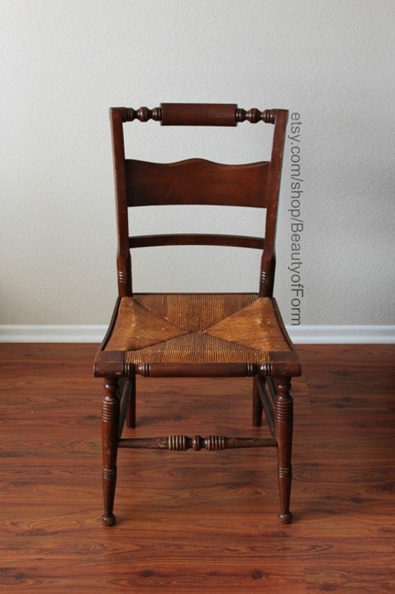 Vintage Rush Bottom Slat Back Chair by BeautyofForm on Etsy